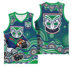 New Zealand Warriors Basketball Jersey Aboriginal Dot Pattern - Rugby Mascot Heritage Pride
