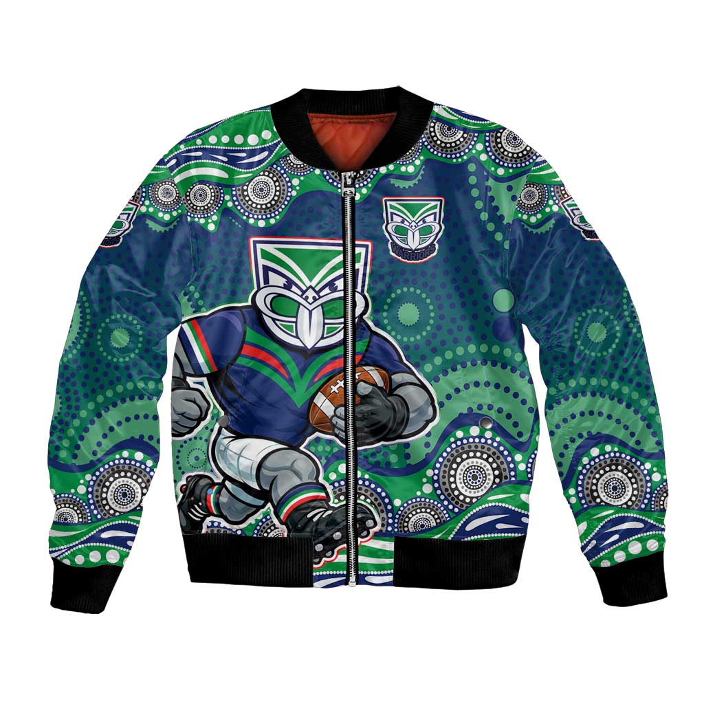 New Zealand Warriors Bomber Jacket Aboriginal Dot Pattern - Rugby Mascot Heritage Pride