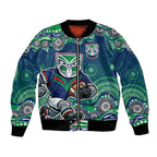 New Zealand Warriors Bomber Jacket Aboriginal Dot Pattern - Rugby Mascot Heritage Pride