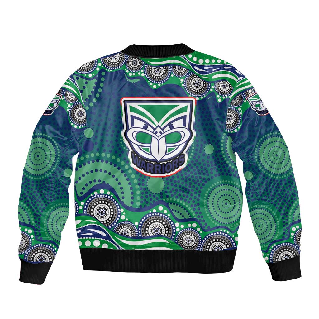 New Zealand Warriors Bomber Jacket Aboriginal Dot Pattern - Rugby Mascot Heritage Pride