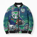 New Zealand Warriors Bomber Puffer Jacket Aboriginal Dot Pattern - Rugby Mascot Heritage Pride