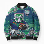 New Zealand Warriors Bomber Puffer Jacket Aboriginal Dot Pattern - Rugby Mascot Heritage Pride