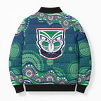 New Zealand Warriors Bomber Puffer Jacket Aboriginal Dot Pattern - Rugby Mascot Heritage Pride