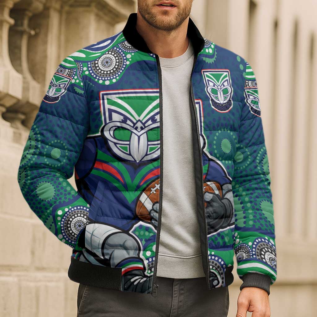 New Zealand Warriors Bomber Puffer Jacket Aboriginal Dot Pattern - Rugby Mascot Heritage Pride