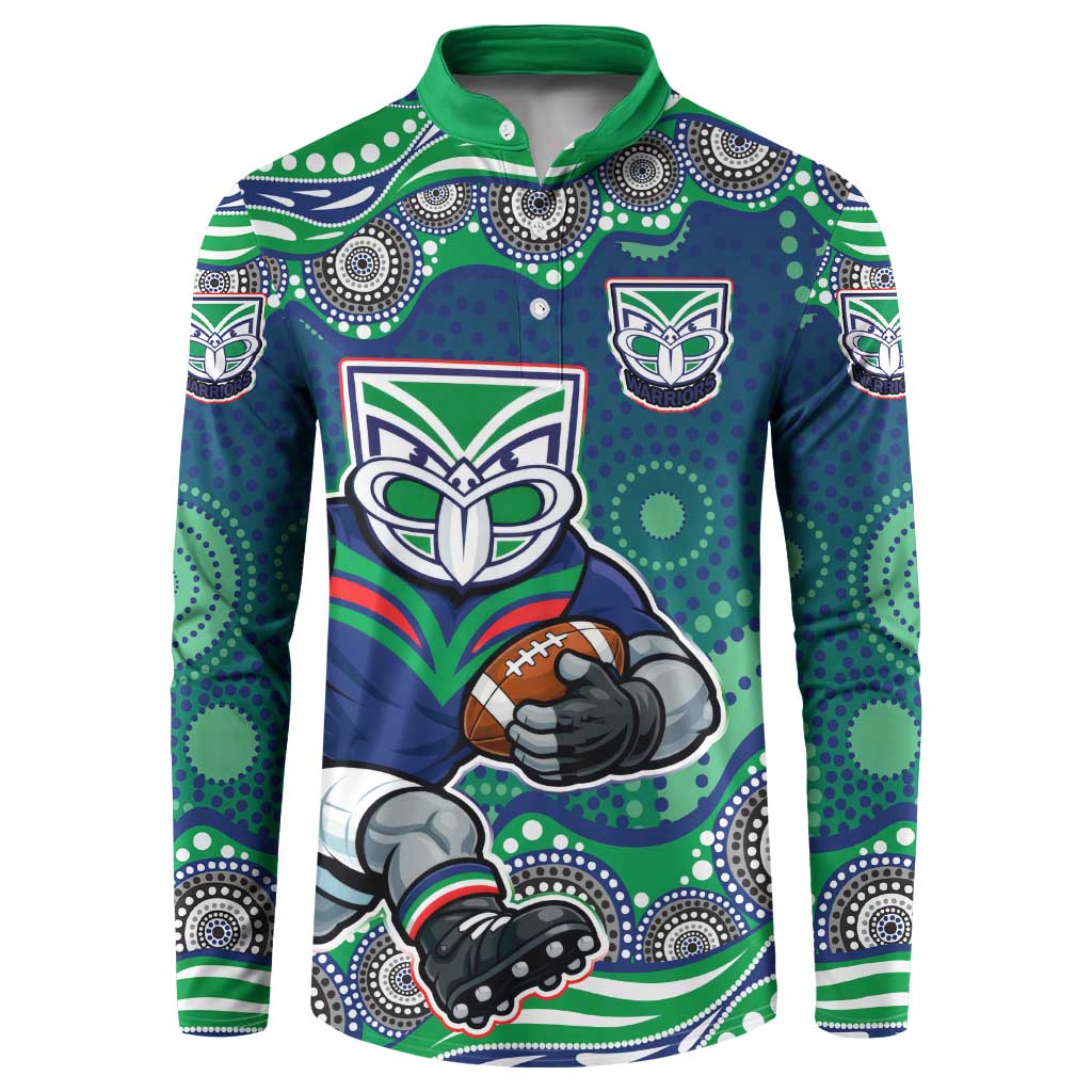 New Zealand Warriors Button Sweatshirt Aboriginal Dot Pattern - Rugby Mascot Heritage Pride
