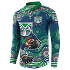 New Zealand Warriors Button Sweatshirt Aboriginal Dot Pattern - Rugby Mascot Heritage Pride