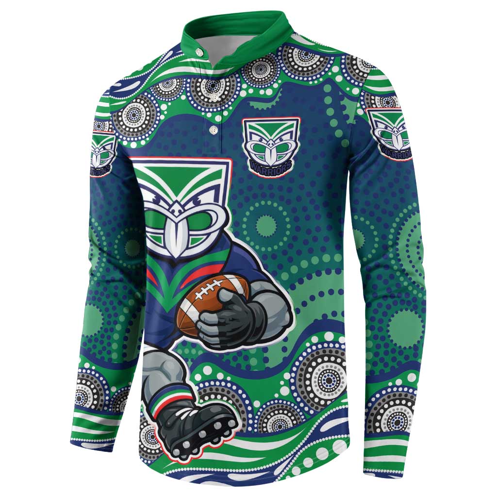 New Zealand Warriors Button Sweatshirt Aboriginal Dot Pattern - Rugby Mascot Heritage Pride