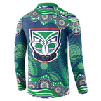 New Zealand Warriors Button Sweatshirt Aboriginal Dot Pattern - Rugby Mascot Heritage Pride