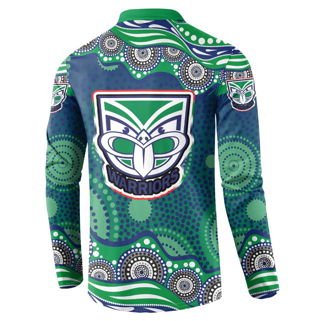 New Zealand Warriors Button Sweatshirt Aboriginal Dot Pattern - Rugby Mascot Heritage Pride
