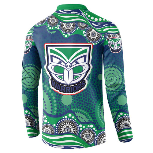 New Zealand Warriors Button Sweatshirt Aboriginal Dot Pattern - Rugby Mascot Heritage Pride