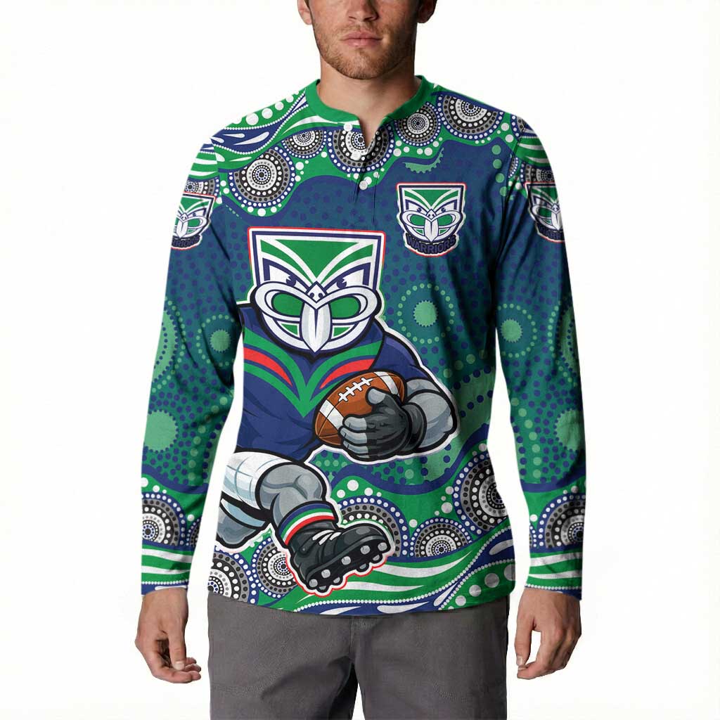 New Zealand Warriors Button Sweatshirt Aboriginal Dot Pattern - Rugby Mascot Heritage Pride