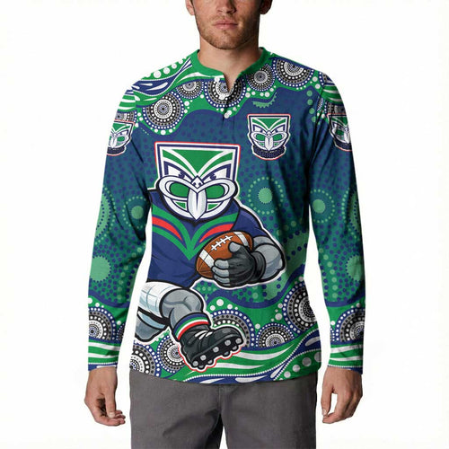 New Zealand Warriors Button Sweatshirt Aboriginal Dot Pattern - Rugby Mascot Heritage Pride