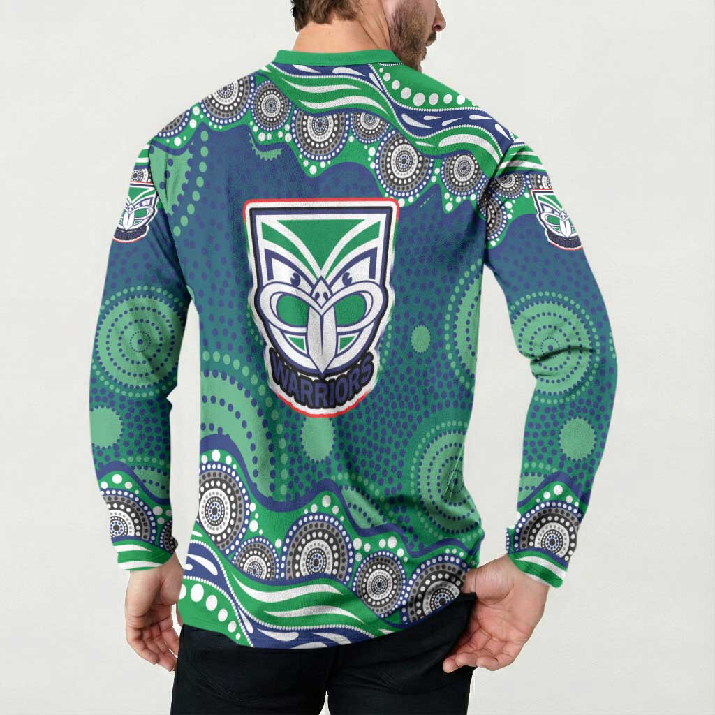 New Zealand Warriors Button Sweatshirt Aboriginal Dot Pattern - Rugby Mascot Heritage Pride