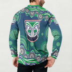 New Zealand Warriors Button Sweatshirt Aboriginal Dot Pattern - Rugby Mascot Heritage Pride