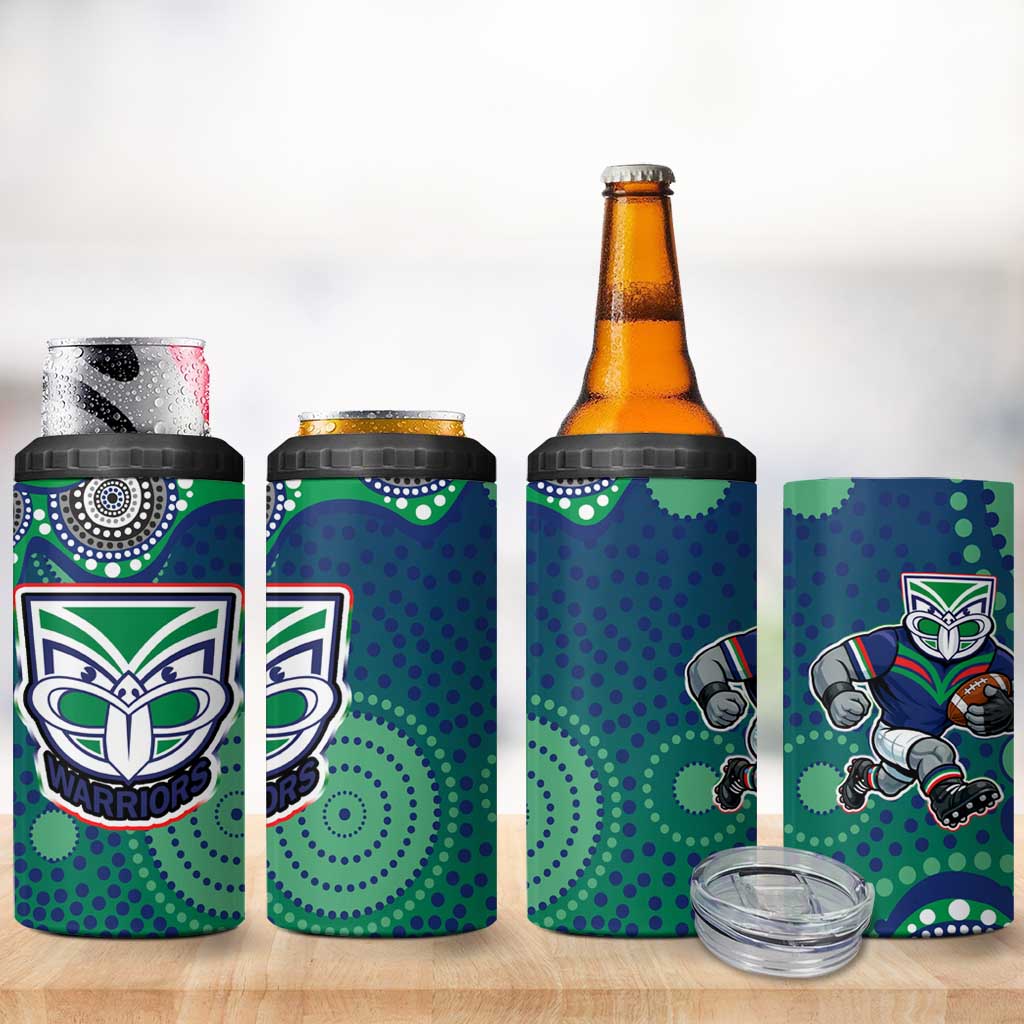 New Zealand Warriors 4 in 1 Can Cooler Tumbler Aboriginal Dot Pattern - Rugby Mascot Heritage Pride