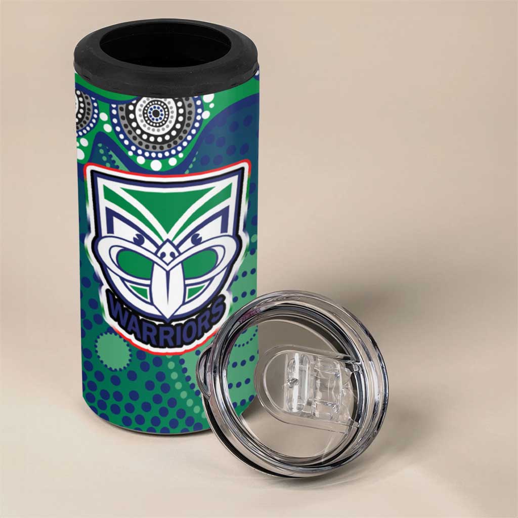 New Zealand Warriors 4 in 1 Can Cooler Tumbler Aboriginal Dot Pattern - Rugby Mascot Heritage Pride