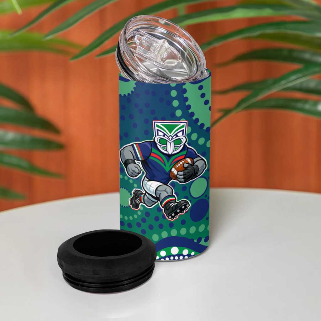 New Zealand Warriors 4 in 1 Can Cooler Tumbler Aboriginal Dot Pattern - Rugby Mascot Heritage Pride