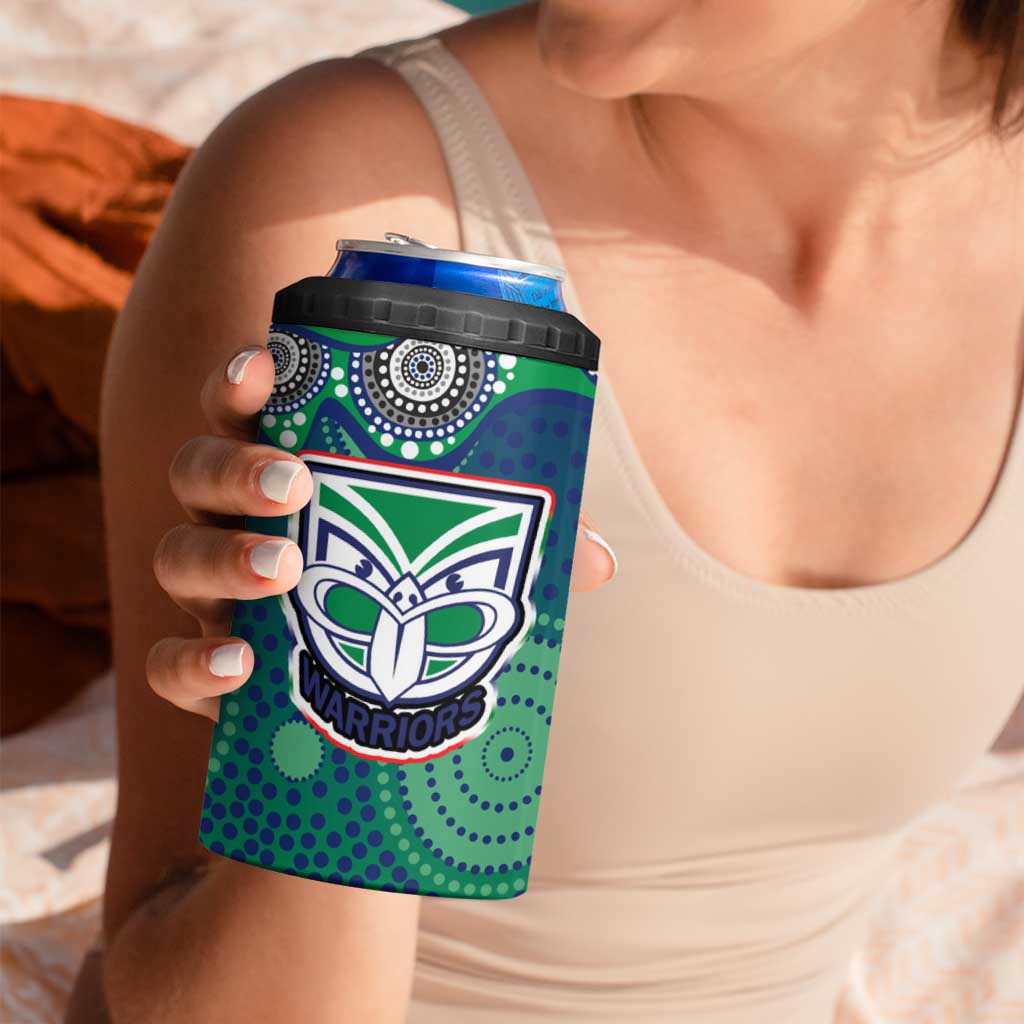New Zealand Warriors 4 in 1 Can Cooler Tumbler Aboriginal Dot Pattern - Rugby Mascot Heritage Pride