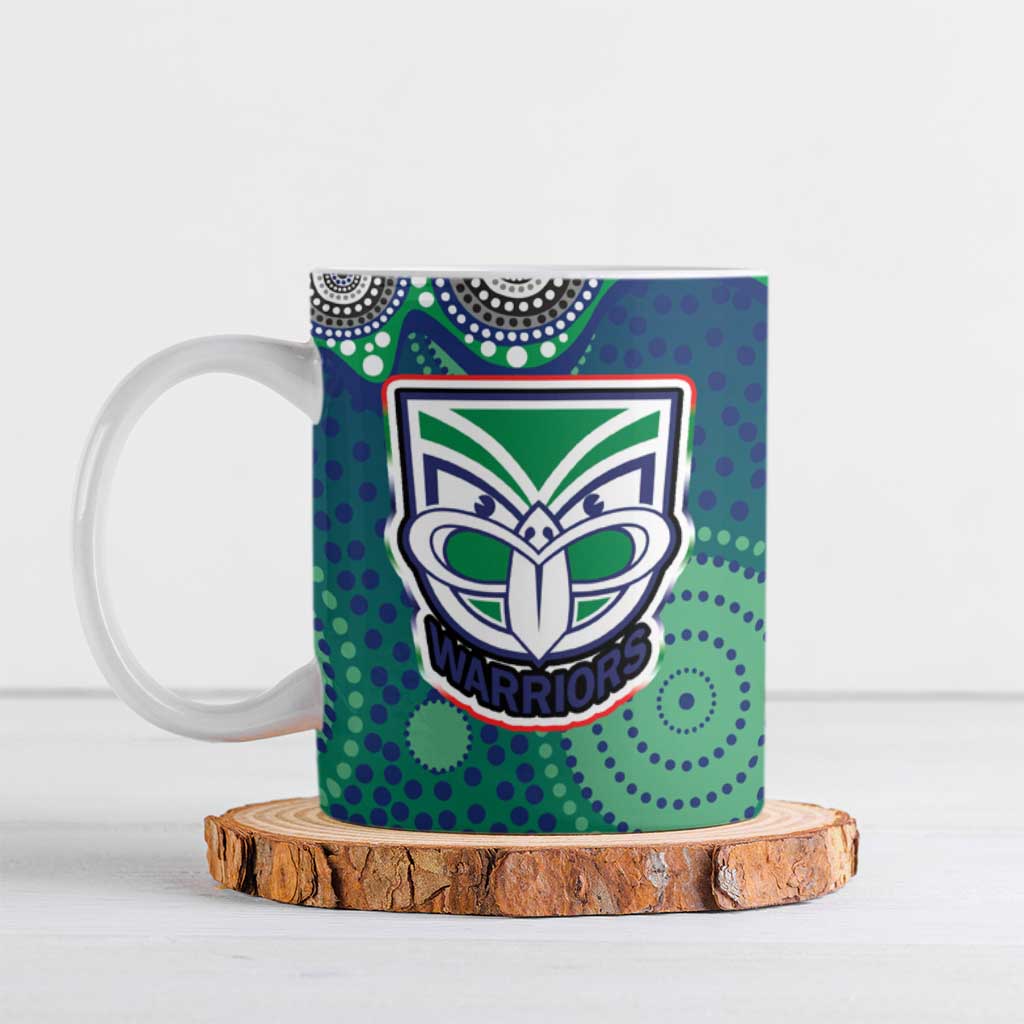 New Zealand Warriors Ceramic Mug Aboriginal Dot Pattern - Rugby Mascot Heritage Pride