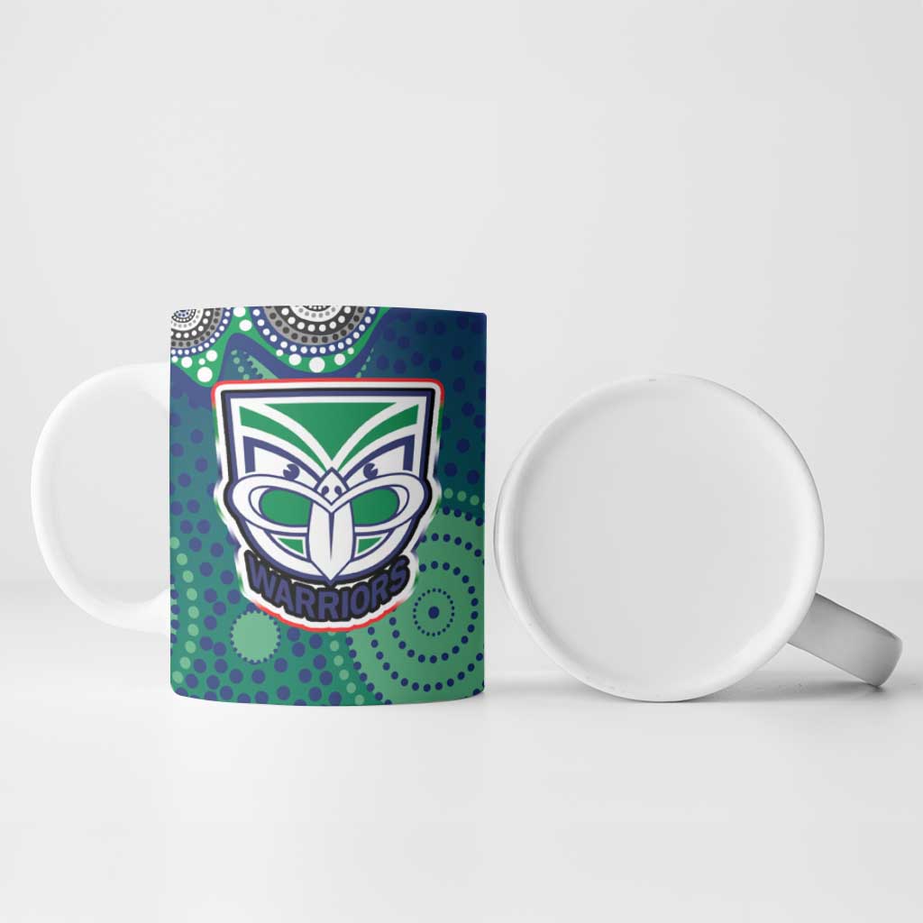 New Zealand Warriors Ceramic Mug Aboriginal Dot Pattern - Rugby Mascot Heritage Pride