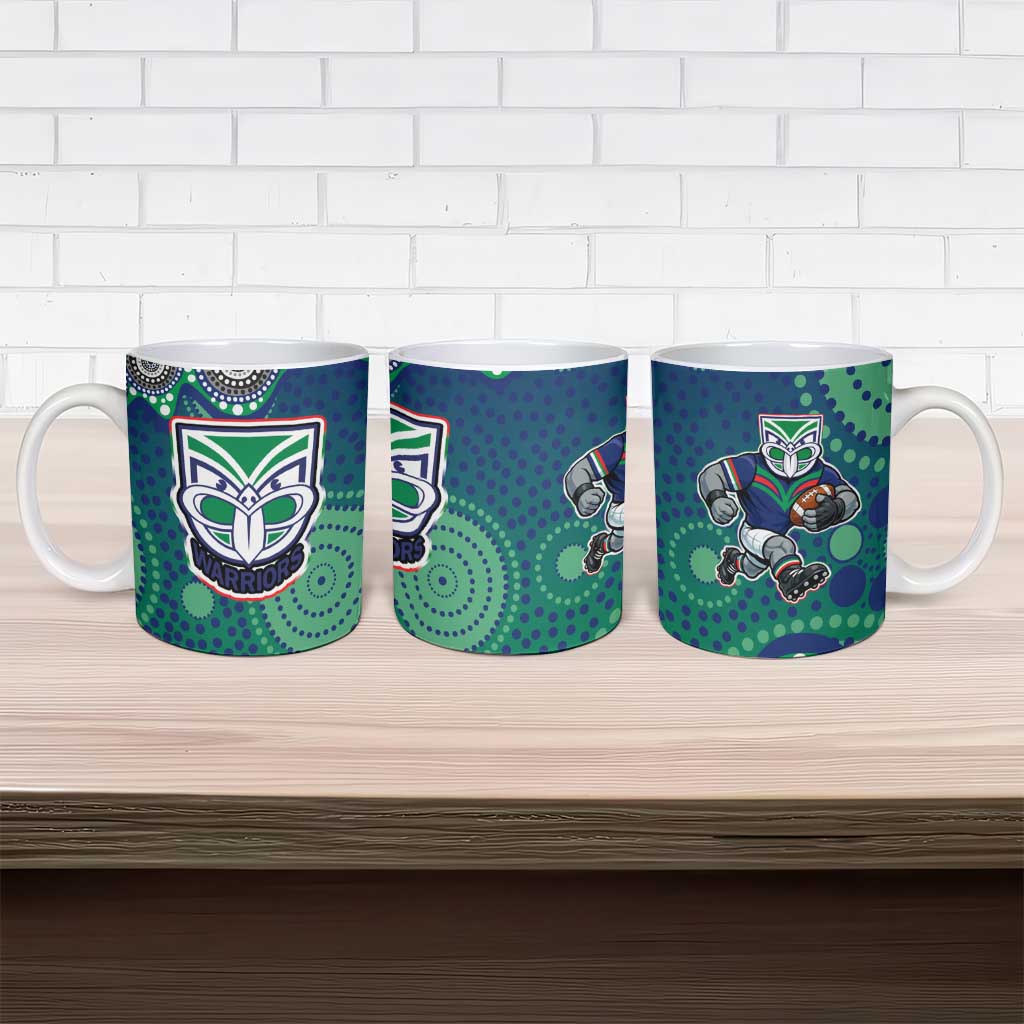 New Zealand Warriors Ceramic Mug Aboriginal Dot Pattern - Rugby Mascot Heritage Pride