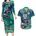 New Zealand Warriors Couples Matching Long Sleeve Bodycon Dress and Hawaiian Shirt Aboriginal Dot Pattern - Rugby Mascot Heritage Pride