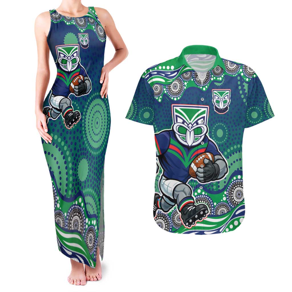 New Zealand Warriors Couples Matching Tank Maxi Dress and Hawaiian Shirt Aboriginal Dot Pattern - Rugby Mascot Heritage Pride