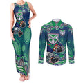 New Zealand Warriors Couples Matching Tank Maxi Dress and Long Sleeve Button Shirt Aboriginal Dot Pattern - Rugby Mascot Heritage Pride