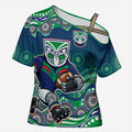 New Zealand Warriors Cross Shoulder Shirt Aboriginal Dot Pattern - Rugby Mascot Heritage Pride
