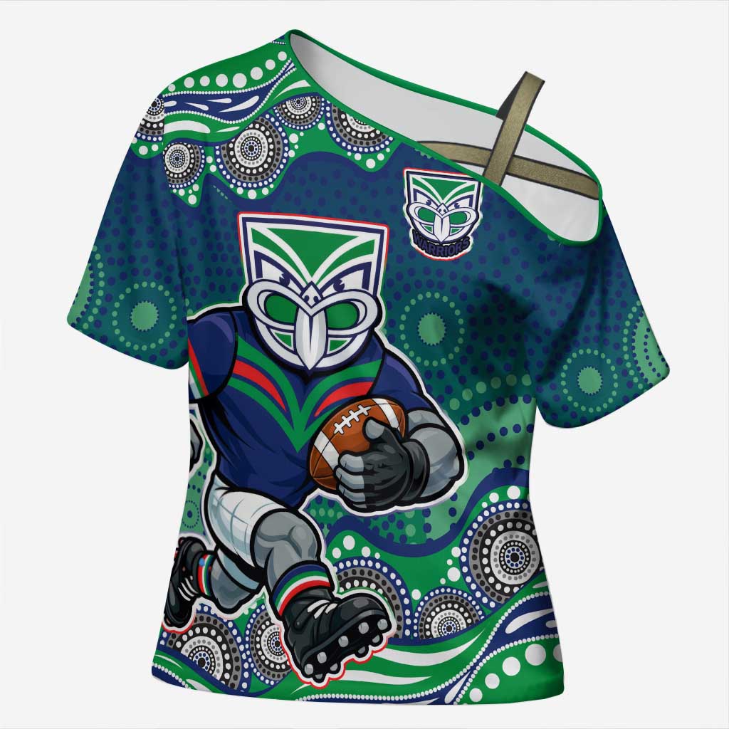 New Zealand Warriors Cross Shoulder Shirt Aboriginal Dot Pattern - Rugby Mascot Heritage Pride