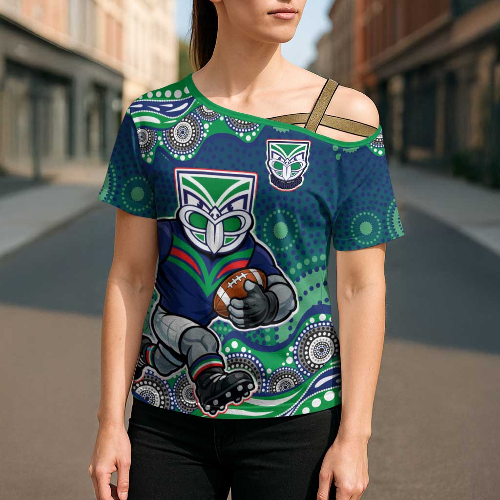 New Zealand Warriors Cross Shoulder Shirt Aboriginal Dot Pattern - Rugby Mascot Heritage Pride