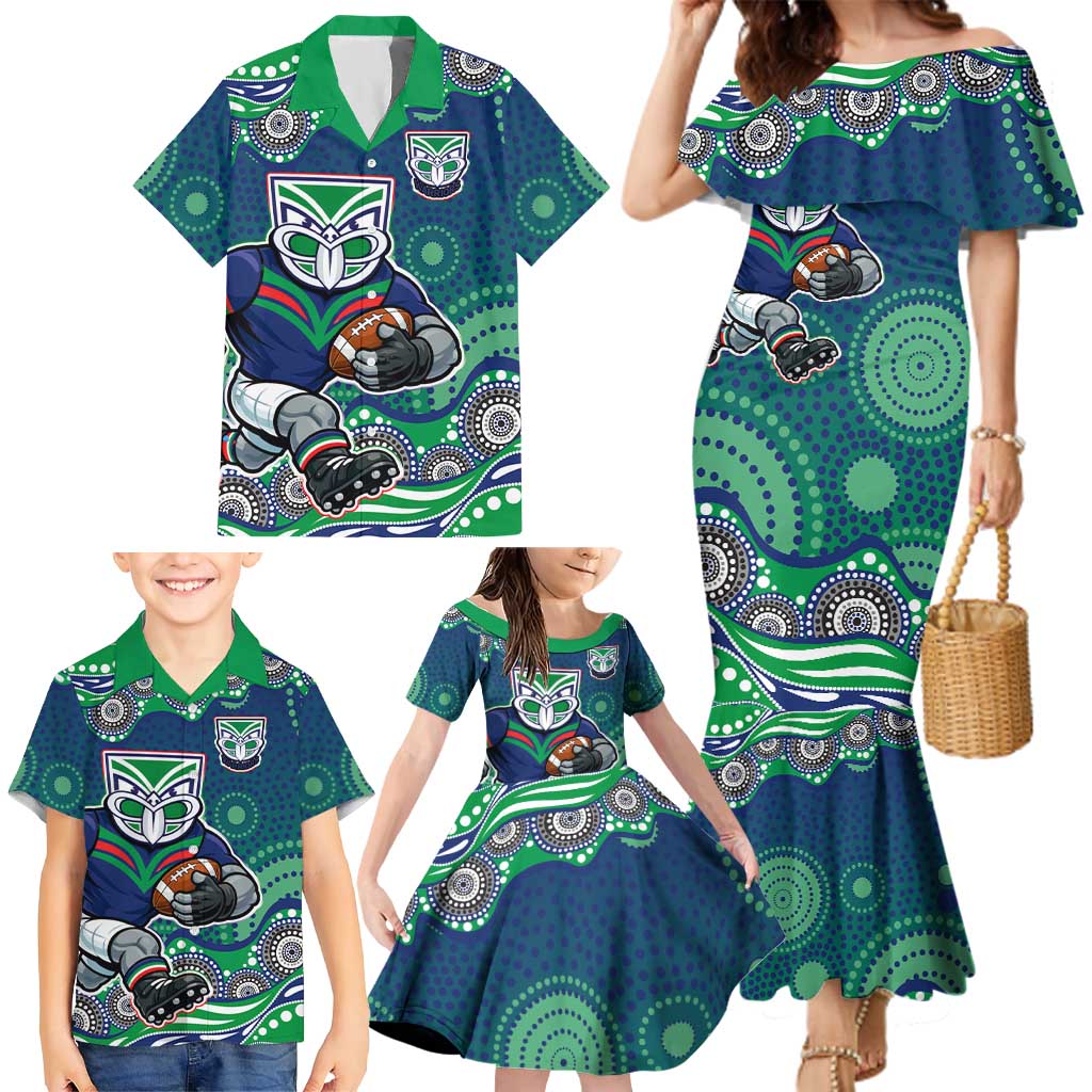 New Zealand Warriors Family Matching Mermaid Dress and Hawaiian Shirt Aboriginal Dot Pattern - Rugby Mascot Heritage Pride
