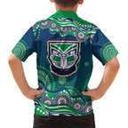 New Zealand Warriors Family Matching Off The Shoulder Long Sleeve Dress and Hawaiian Shirt Aboriginal Dot Pattern - Rugby Mascot Heritage Pride