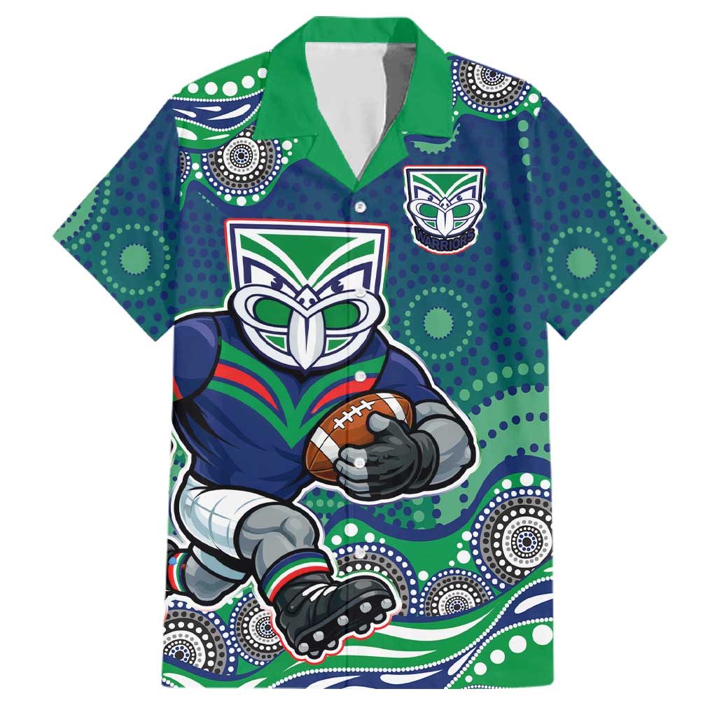 New Zealand Warriors Family Matching Off The Shoulder Long Sleeve Dress and Hawaiian Shirt Aboriginal Dot Pattern - Rugby Mascot Heritage Pride