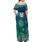 New Zealand Warriors Family Matching Off Shoulder Maxi Dress and Hawaiian Shirt Aboriginal Dot Pattern - Rugby Mascot Heritage Pride