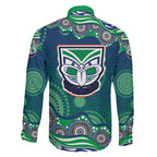 New Zealand Warriors Family Matching Puletasi and Hawaiian Shirt Aboriginal Dot Pattern - Rugby Mascot Heritage Pride