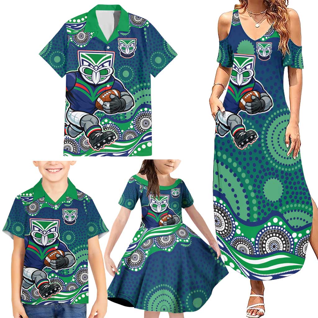 New Zealand Warriors Family Matching Summer Maxi Dress and Hawaiian Shirt Aboriginal Dot Pattern - Rugby Mascot Heritage Pride