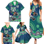 New Zealand Warriors Family Matching Summer Maxi Dress and Hawaiian Shirt Aboriginal Dot Pattern - Rugby Mascot Heritage Pride