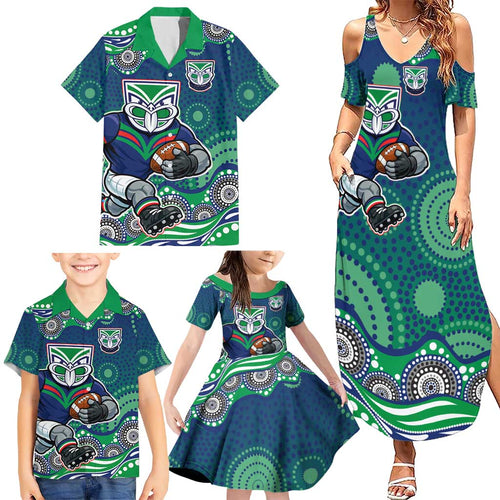 New Zealand Warriors Family Matching Summer Maxi Dress and Hawaiian Shirt Aboriginal Dot Pattern - Rugby Mascot Heritage Pride