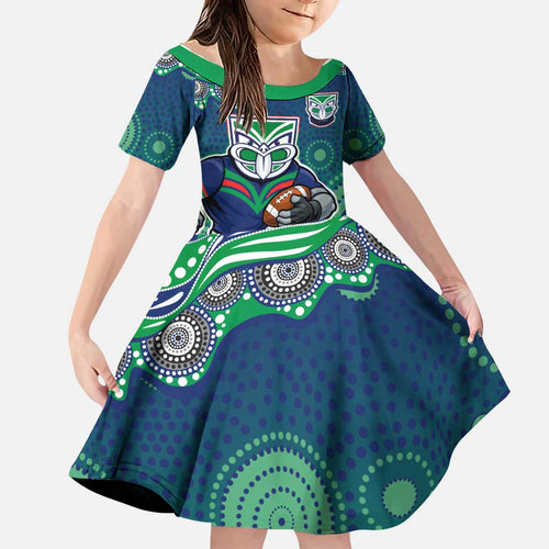 New Zealand Warriors Family Matching Summer Maxi Dress and Hawaiian Shirt Aboriginal Dot Pattern - Rugby Mascot Heritage Pride