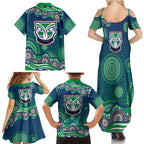 New Zealand Warriors Family Matching Summer Maxi Dress and Hawaiian Shirt Aboriginal Dot Pattern - Rugby Mascot Heritage Pride