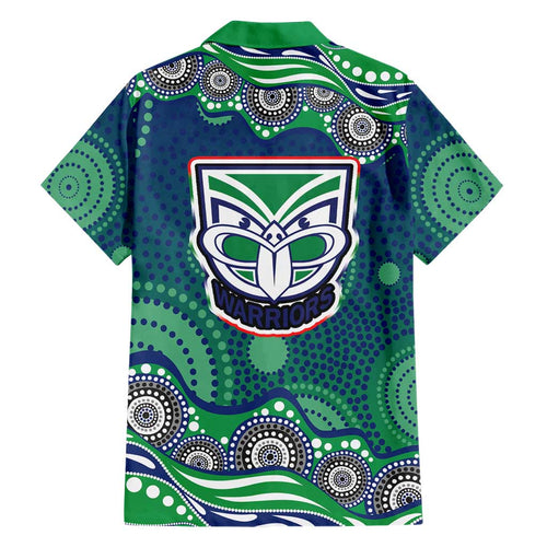 New Zealand Warriors Family Matching Summer Maxi Dress and Hawaiian Shirt Aboriginal Dot Pattern - Rugby Mascot Heritage Pride