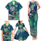 New Zealand Warriors Family Matching Tank Maxi Dress and Hawaiian Shirt Aboriginal Dot Pattern - Rugby Mascot Heritage Pride