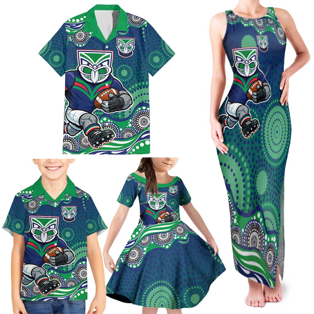 New Zealand Warriors Family Matching Tank Maxi Dress and Hawaiian Shirt Aboriginal Dot Pattern - Rugby Mascot Heritage Pride