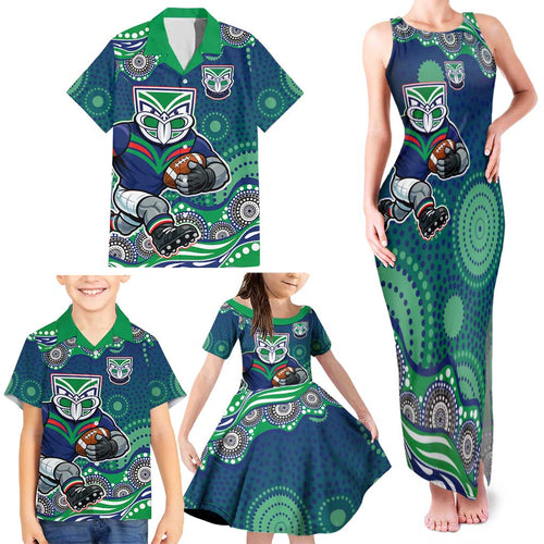 New Zealand Warriors Family Matching Tank Maxi Dress and Hawaiian Shirt Aboriginal Dot Pattern - Rugby Mascot Heritage Pride