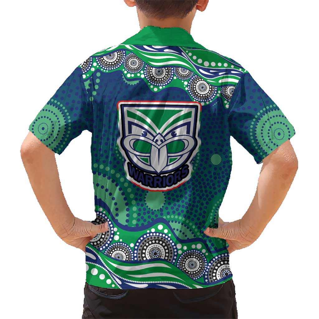 New Zealand Warriors Family Matching Tank Maxi Dress and Hawaiian Shirt Aboriginal Dot Pattern - Rugby Mascot Heritage Pride