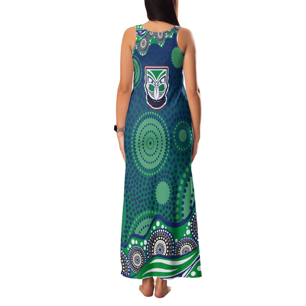 New Zealand Warriors Family Matching Tank Maxi Dress and Hawaiian Shirt Aboriginal Dot Pattern - Rugby Mascot Heritage Pride