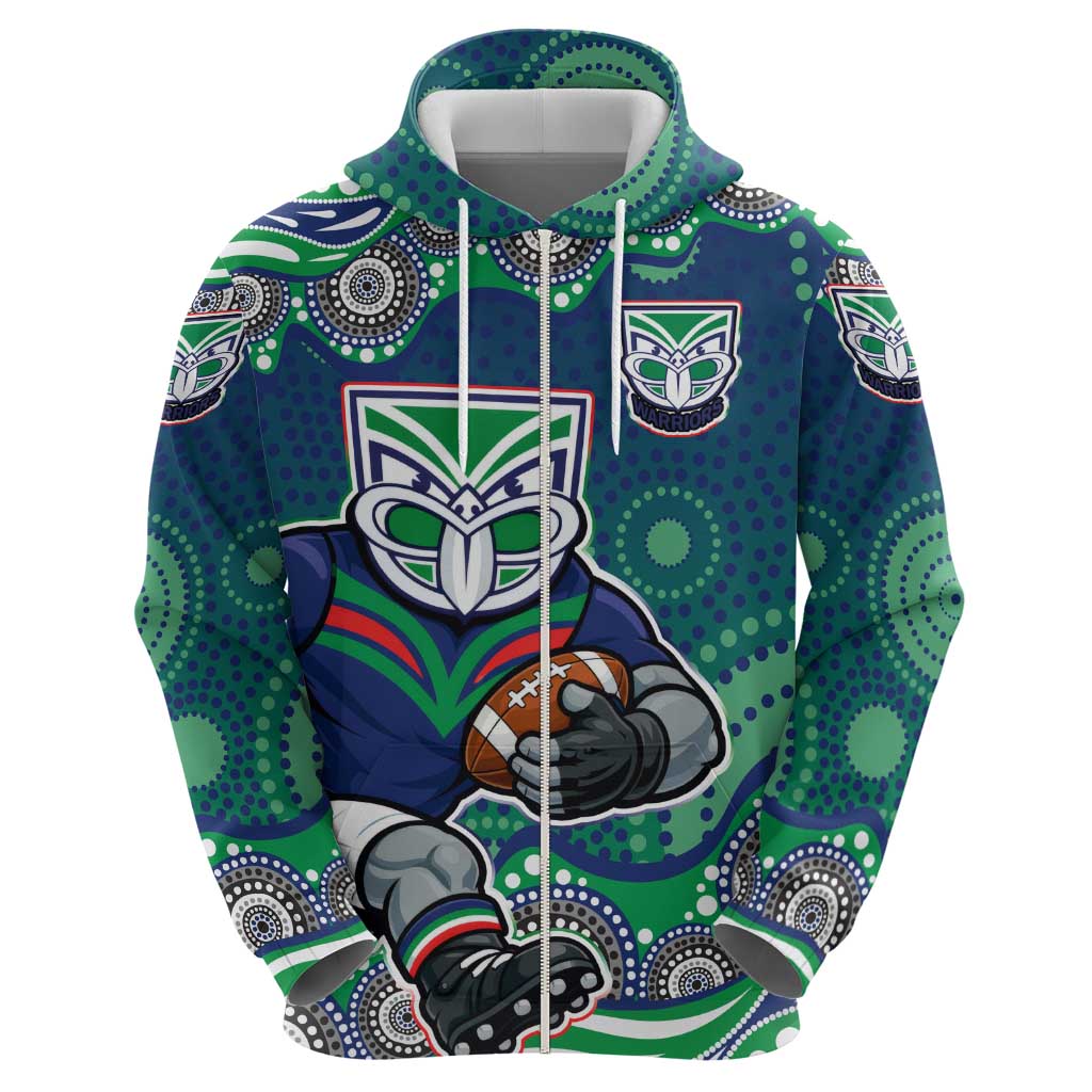 New Zealand Warriors Hoodie Aboriginal Dot Pattern - Rugby Mascot Heritage Pride