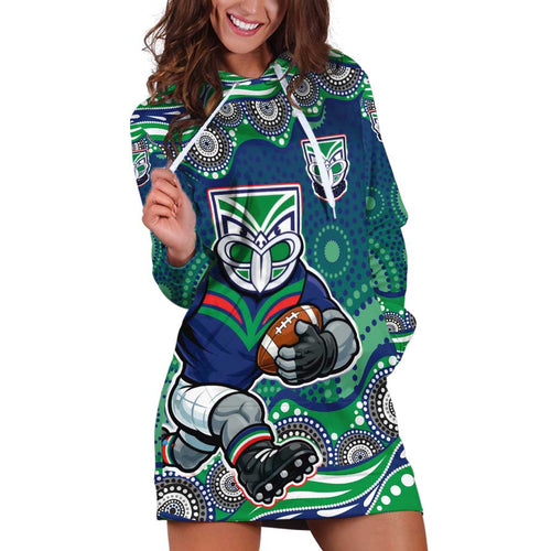 New Zealand Warriors Hoodie Dress Aboriginal Dot Pattern - Rugby Mascot Heritage Pride