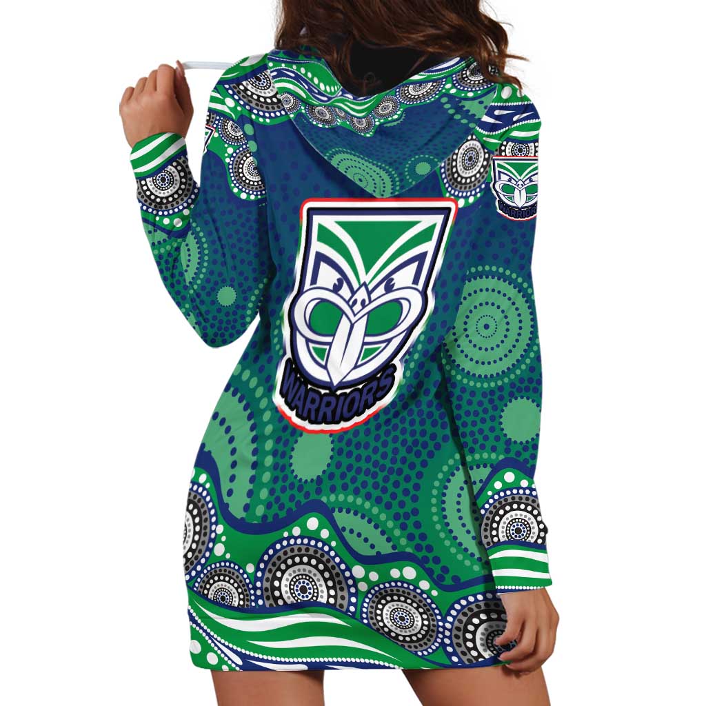 New Zealand Warriors Hoodie Dress Aboriginal Dot Pattern - Rugby Mascot Heritage Pride